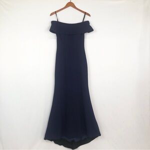 Betsy and Adam Womens Maxi Off The Shoulder Ruffle Back Dress Navy Blue Size 4‎